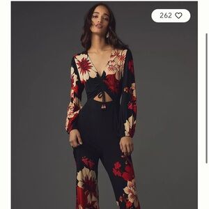 Anthropologie and Farm Rio cutout floral jumpsuit